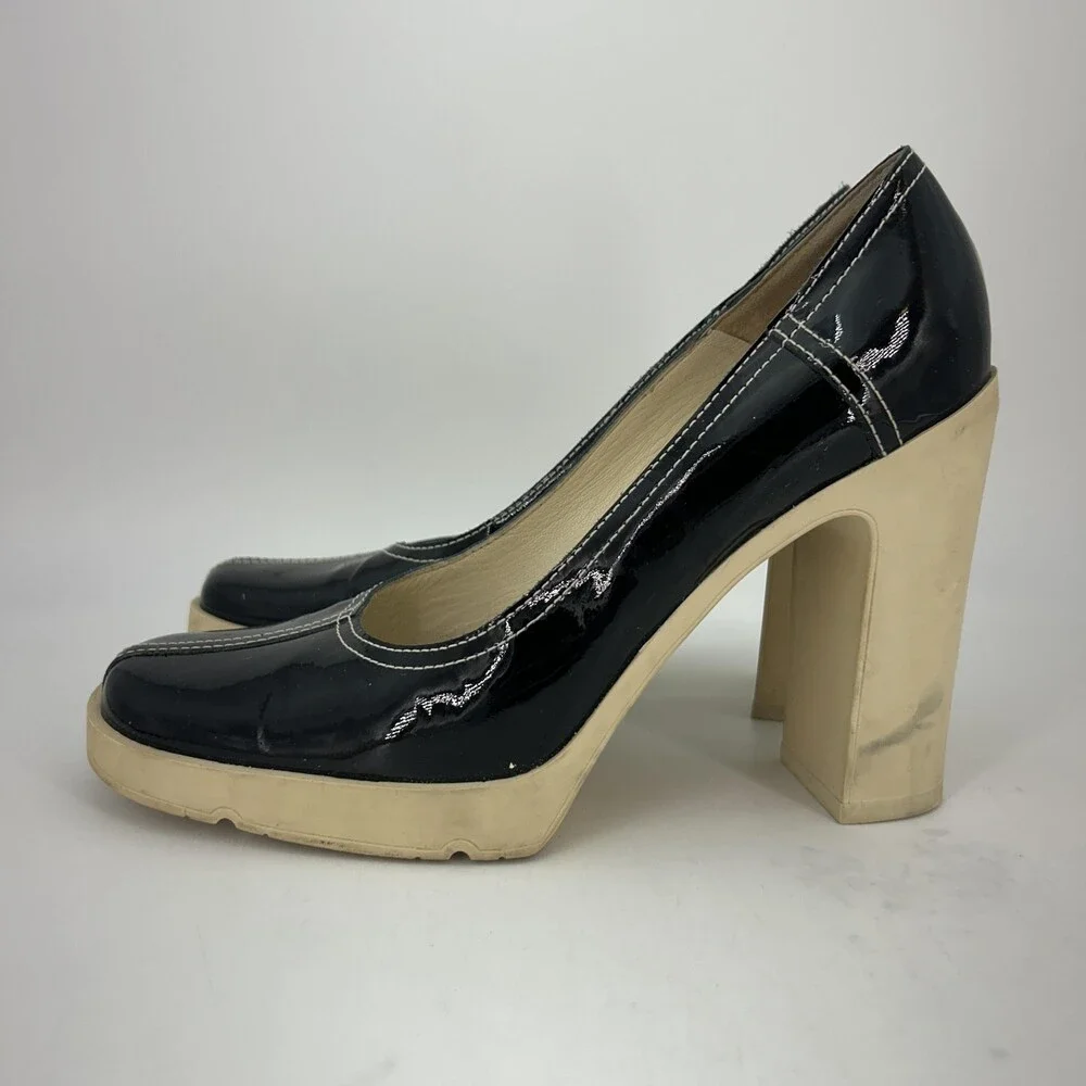 Vintage Miu Miu Shoes Womens Size 8 EU 38 Patent Platform Block Heel Italy Y2K